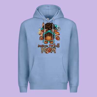 American Football Mom Afro Messy Bun Premium Hoodie Designed By Texasbilliewilder