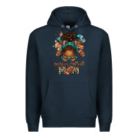 Navy American Football Mom Afro Messy Bun Premium Hoodie - texasbilliewilder