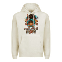 Oatmeal Heather American Football Mom Afro Messy Bun Premium Hoodie - texasbilliewilder