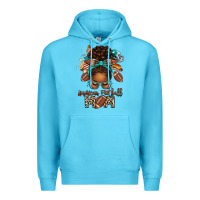 Ocean Blue American Football Mom Afro Messy Bun Premium Hoodie - texasbilliewilder