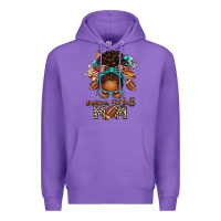 Purple American Football Mom Afro Messy Bun Premium Hoodie - texasbilliewilder