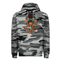 Slate Camo American Football Mom Afro Messy Bun Premium Hoodie - texasbilliewilder