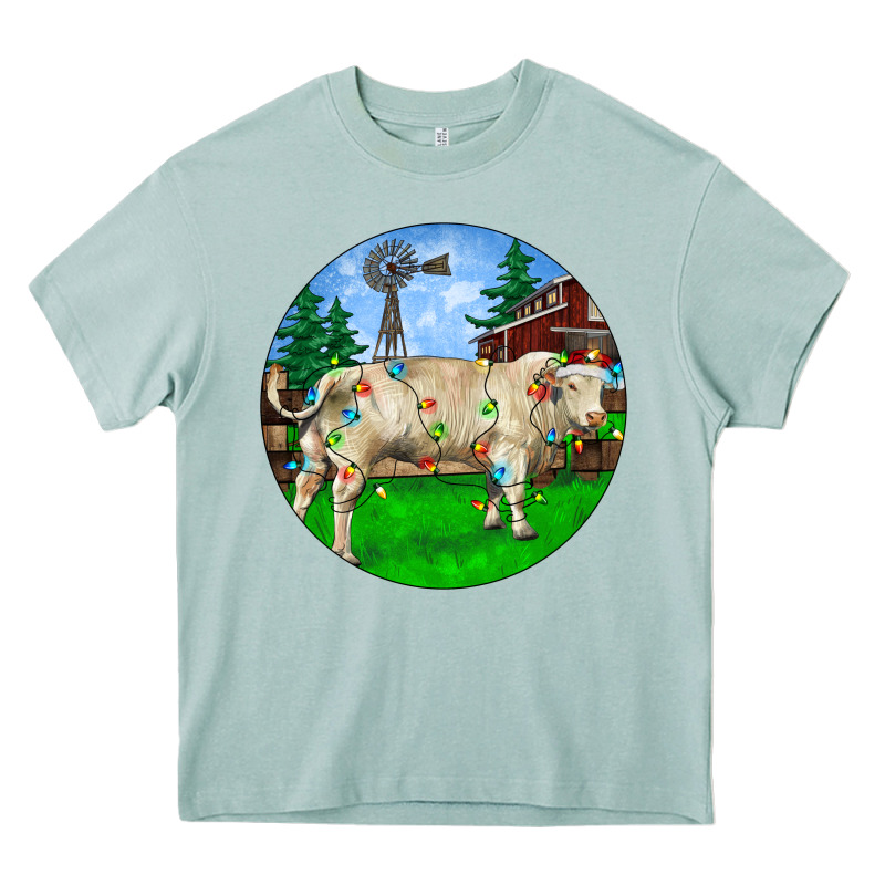 Christmas Charolais Bull And Barnyard Heavy Core Tee by RanaPortraitStore | Teevron