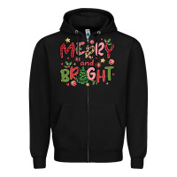 Black merry and bright Zipper Hoodie - MaliasSmallBusiness