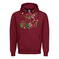 Burgundy merry and bright Zipper Hoodie - MaliasSmallBusiness