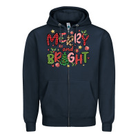 Navy merry and bright Zipper Hoodie - MaliasSmallBusiness