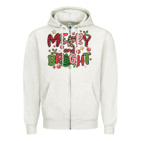 Oatmeal Heather merry and bright Zipper Hoodie - MaliasSmallBusiness