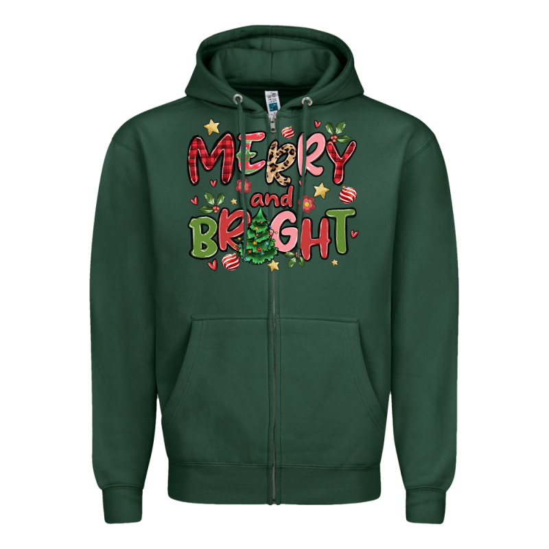 Merry And Bright Zipper Hoodie by MaliasSmallBusiness | Teevron