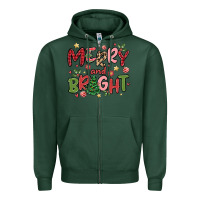 Sports Green merry and bright Zipper Hoodie - MaliasSmallBusiness