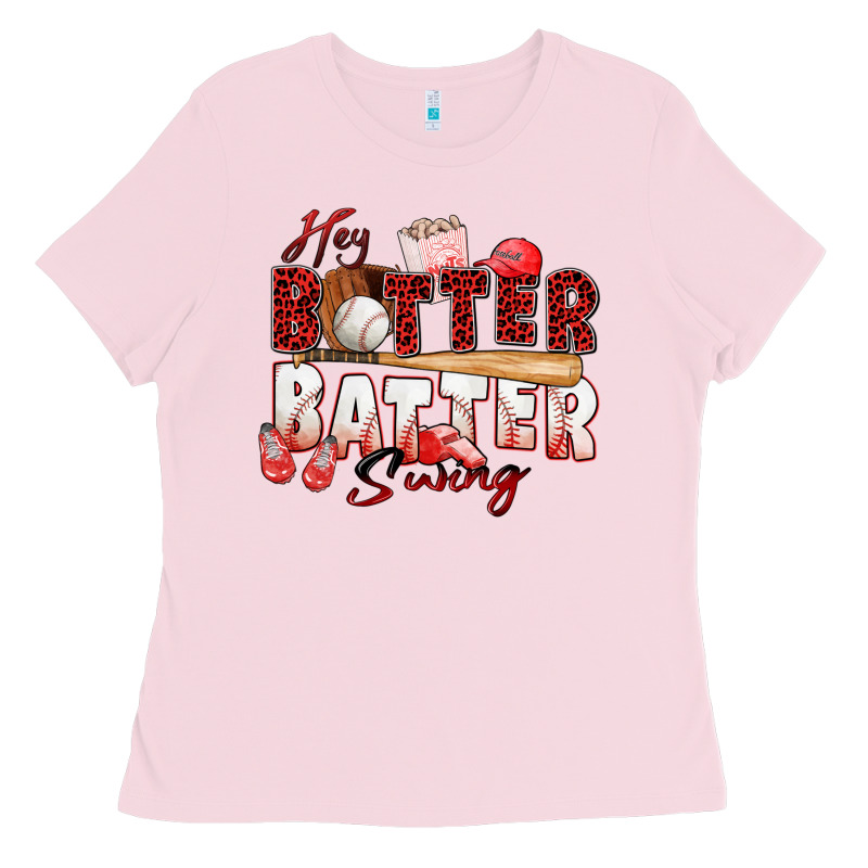 Hey Batter Batter Swing Baseball Ladies Tee by Zillion Design Studio | Teevron