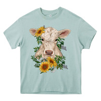 Arona charolais calf with sunflowers Heavy Core Tee - RanaPortraitStore