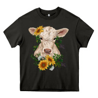Asphalt charolais calf with sunflowers Heavy Core Tee - RanaPortraitStore