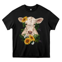 Black charolais calf with sunflowers Heavy Core Tee - RanaPortraitStore