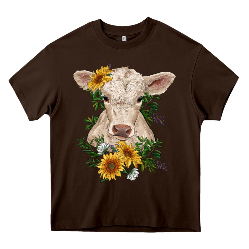 Charolais Calf With Sunflowers Heavy Core Tee by RanaPortraitStore | Teevron