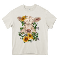 Cream charolais calf with sunflowers Heavy Core Tee - RanaPortraitStore