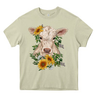 Mossy charolais calf with sunflowers Heavy Core Tee - RanaPortraitStore