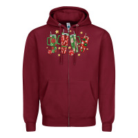Burgundy Christmas cups Zipper Hoodie - MaliasSmallBusiness