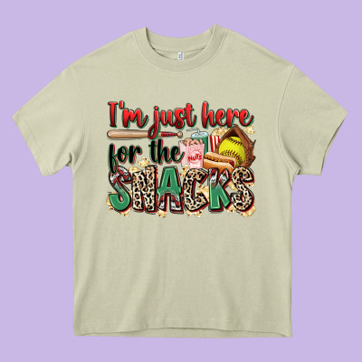 I'm Just Here For The Snacks Softball Heavy Core Tee Designed By Zillion Design Studio