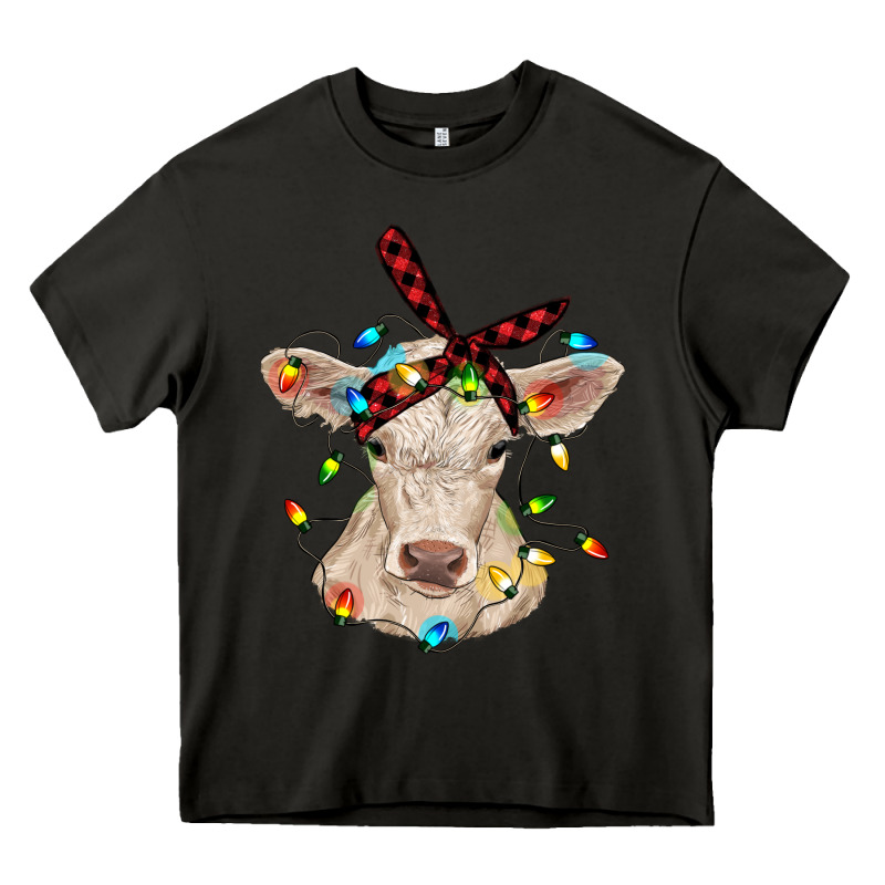 Charolais Calf With Christmas Lights Baby Cow Heavy Core Tee by RanaPortraitStore | Teevron