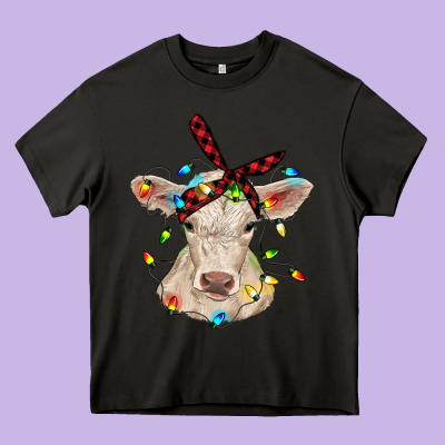 Charolais Calf With Christmas Lights Baby Cow Heavy Core Tee Designed By Ranaportraitstore