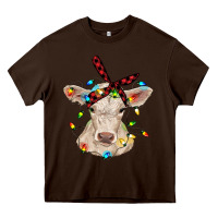Chocolate Brown charolais calf with christmas lights baby cow Heavy Core Tee - RanaPortraitStore