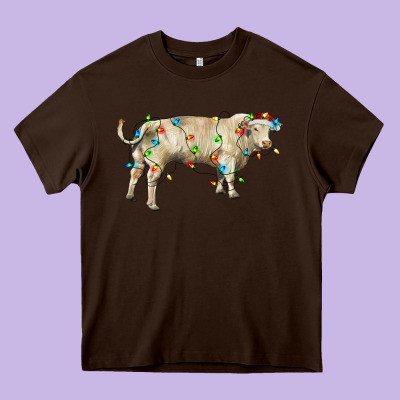 Charolais Bull With Christmas Lights Heavy Core Tee Designed By Ranaportraitstore