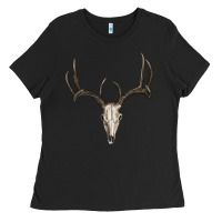 Black Deer Skull Ladies Tee - RanaPortraitStore