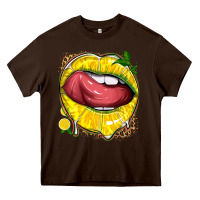 Chocolate Brown lemon lips with leopard Heavy Core Tee - texasbilliewilder