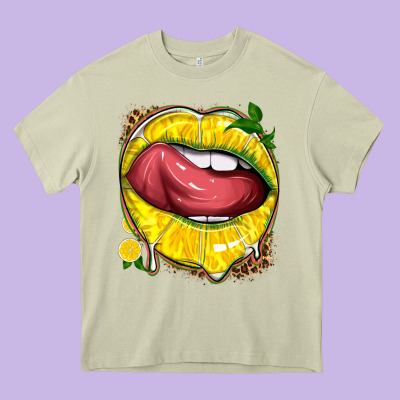 Lemon Lips With Leopard Heavy Core Tee Designed By Texasbilliewilder