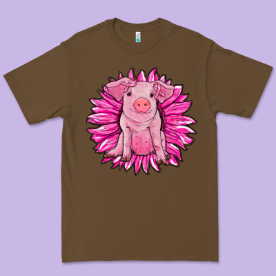 Pink Sunflower Pig Premium Tee Designed By Ranaportraitstore