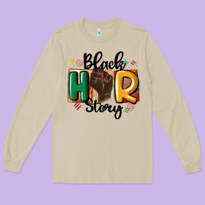 Black Story Long Sleeve Tee Designed By Maliassmallbusiness