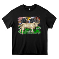 Black charolais bull black angus cattle and bull with barnyard and cowhide Heavy Core Tee - RanaPortraitStore