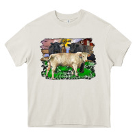 Cream charolais bull black angus cattle and bull with barnyard and cowhide Heavy Core Tee - RanaPortraitStore