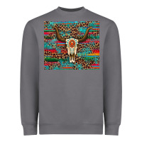 Western Serape Leopard Bull Skull Turquoise Tumbler Heavyweight Sweatshirt | Teevron