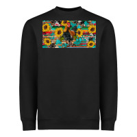 Black western coop animals rooster sunflowers cowhide wooden serape glitter Heavyweight Sweatshirt - Artiststas