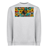 Heather Grey western coop animals rooster sunflowers cowhide wooden serape glitter Heavyweight Sweatshirt - Artiststas