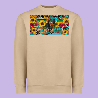 Western Coop Animals Rooster Sunflowers Cowhide Wooden Serape Glitter Heavyweight Sweatshirt Designed By Artiststas