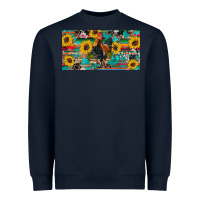Navy western coop animals rooster sunflowers cowhide wooden serape glitter Heavyweight Sweatshirt - Artiststas