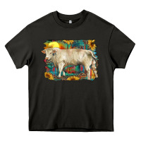 Asphalt western charolais bull and aztec sunflower background Heavy Core Tee - RanaPortraitStore
