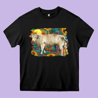 Western Charolais Bull And Aztec Sunflower Background Heavy Core Tee Designed By Ranaportraitstore