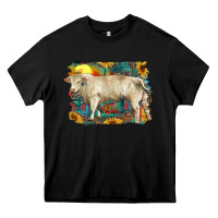 Black western charolais bull and aztec sunflower background Heavy Core Tee - RanaPortraitStore