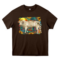 Chocolate Brown western charolais bull and aztec sunflower background Heavy Core Tee - RanaPortraitStore