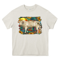 Cream western charolais bull and aztec sunflower background Heavy Core Tee - RanaPortraitStore