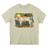 Mossy western charolais bull and aztec sunflower background Heavy Core Tee - RanaPortraitStore