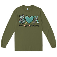 Army Green peace love phlebotomy Long Sleeve Tee - MaliasSmallBusiness