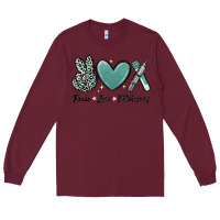 Burgundy peace love phlebotomy Long Sleeve Tee - MaliasSmallBusiness