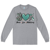 Heather Grey peace love phlebotomy Long Sleeve Tee - MaliasSmallBusiness