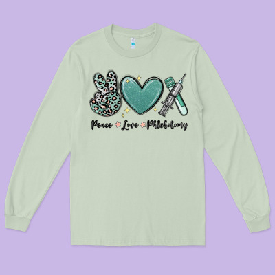 Peace Love Phlebotomy Long Sleeve Tee Designed By Maliassmallbusiness