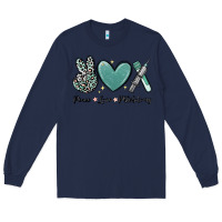 Navy peace love phlebotomy Long Sleeve Tee - MaliasSmallBusiness