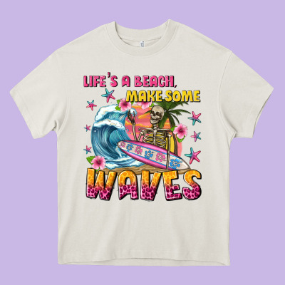 Lifes A Beach Make Some Waves Heavy Core Tee Designed By Texasbilliewilder